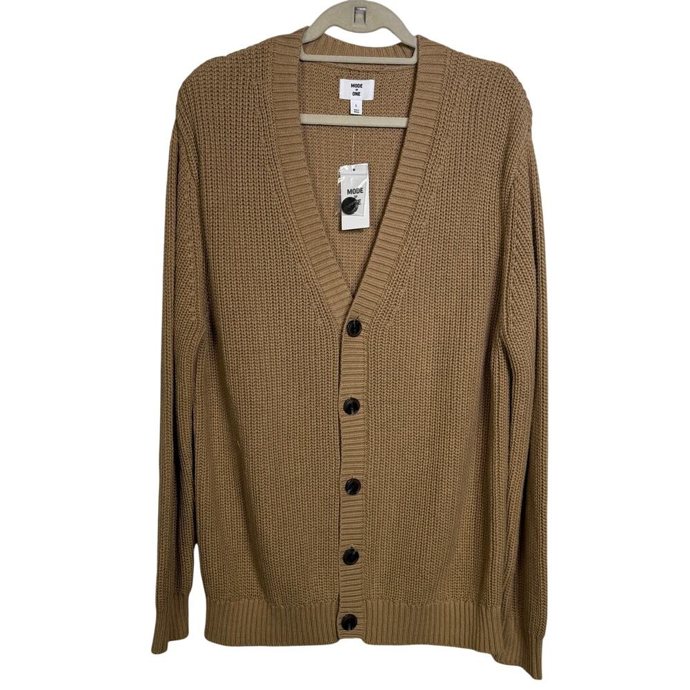 Mode of One Men's Long-Sleeve Relaxed Cardigan Sweater, Tannin Large $70 - Picture 1 of 6